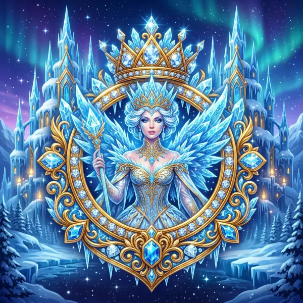 Det glitrende designet til Frost Crown Riches med isdronningen og glitrende edelstener
