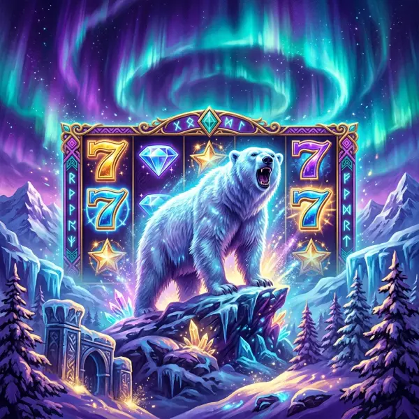 Isbjornen foran glodende slot-hjul i Polar Lights Jackpot